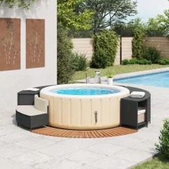 Zwembaden & Spa'S*vidaXL Hottub-ombouw poly rattan en massief acaciahout Zwart