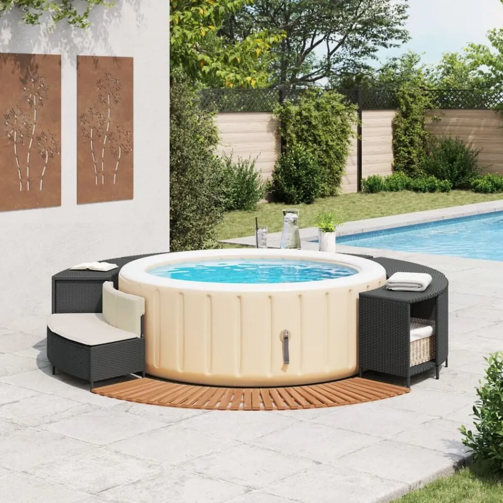 Zwembaden & Spa'S*vidaXL Hottub-ombouw poly rattan en massief acaciahout Zwart
