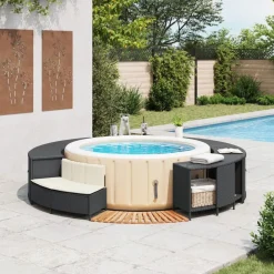 Hottub-ombouw poly rattan en massief acaciahout><noscript><img width=