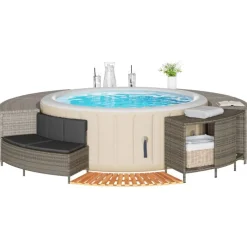 Hottub-ombouw poly rattan massief acaciahout>vidaXL