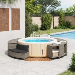 Hottub-ombouw poly rattan massief acaciahout><noscript><img width=