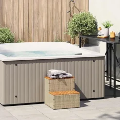 Zwembaden & Spa'S*vidaXL Hottub-opstap 50x50x50,5cm poly rattan&massief acaciahout Beige