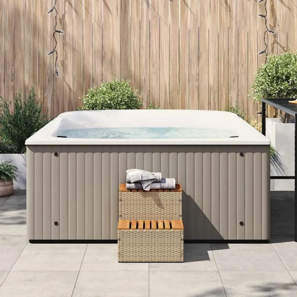 Zwembaden & Spa'S*vidaXL Hottub-opstap 50x50x50,5cm poly rattan&massief acaciahout Beige