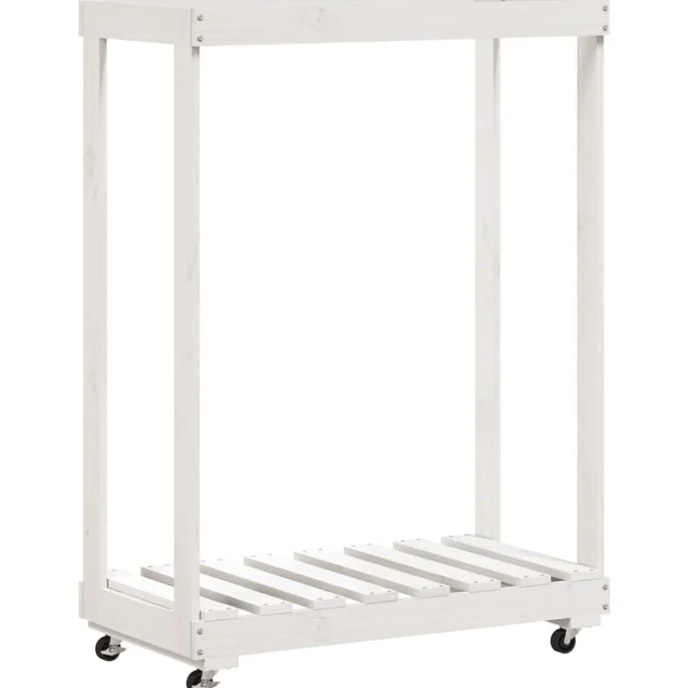 Houtkachel- & Haardaccessoires*vidaXL Houtblokhouder met wielen 76,5x40x108 cm massief grenenhout Wit