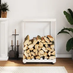 Houtkachel- & Haardaccessoires*vidaXL Houtblokhouder met wielen 76,5x40x108 cm massief grenenhout Wit