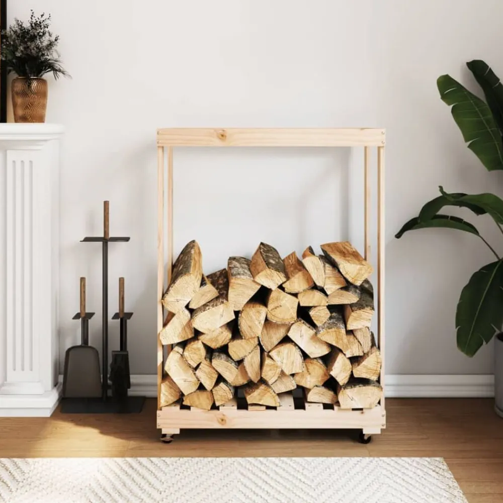 Houtkachel- & Haardaccessoires*vidaXL Houtblokhouder met wielen 76,5x40x108 cm massief grenenhout Naturel