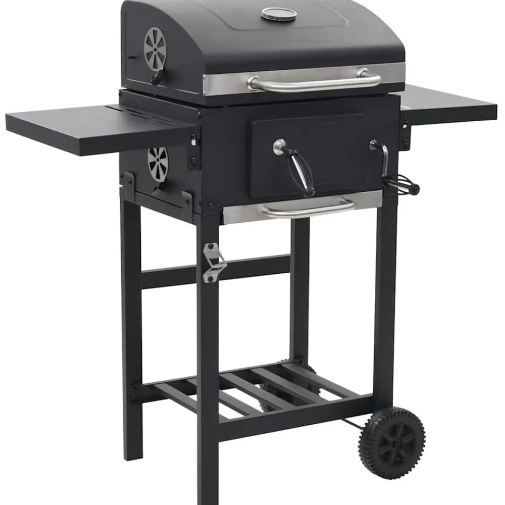 Houtskoolbarbecue met onderplank zwart>vidaXL New