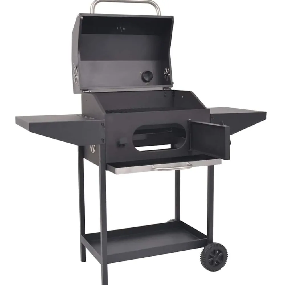 Houtskoolbarbecue met onderplank zwart>vidaXL