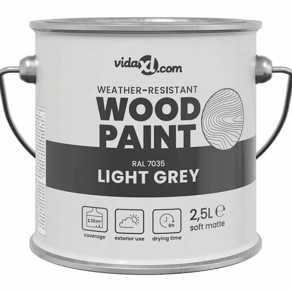 Verbruiksmaterialen Voor De Bouw*vidaXL Houtverf Grijs 2,5 L Wandprint Lichtgrijs