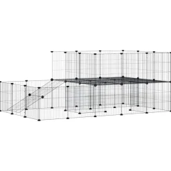 Huisdierenkooi met deur 44 panelen 35x35 cm staal zwart>vidaXL