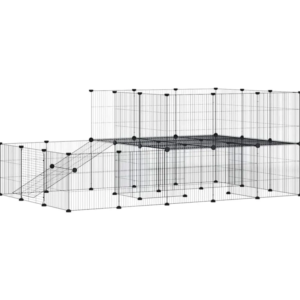 Huisdierenkooi met deur 44 panelen 35x35 cm staal zwart>vidaXL