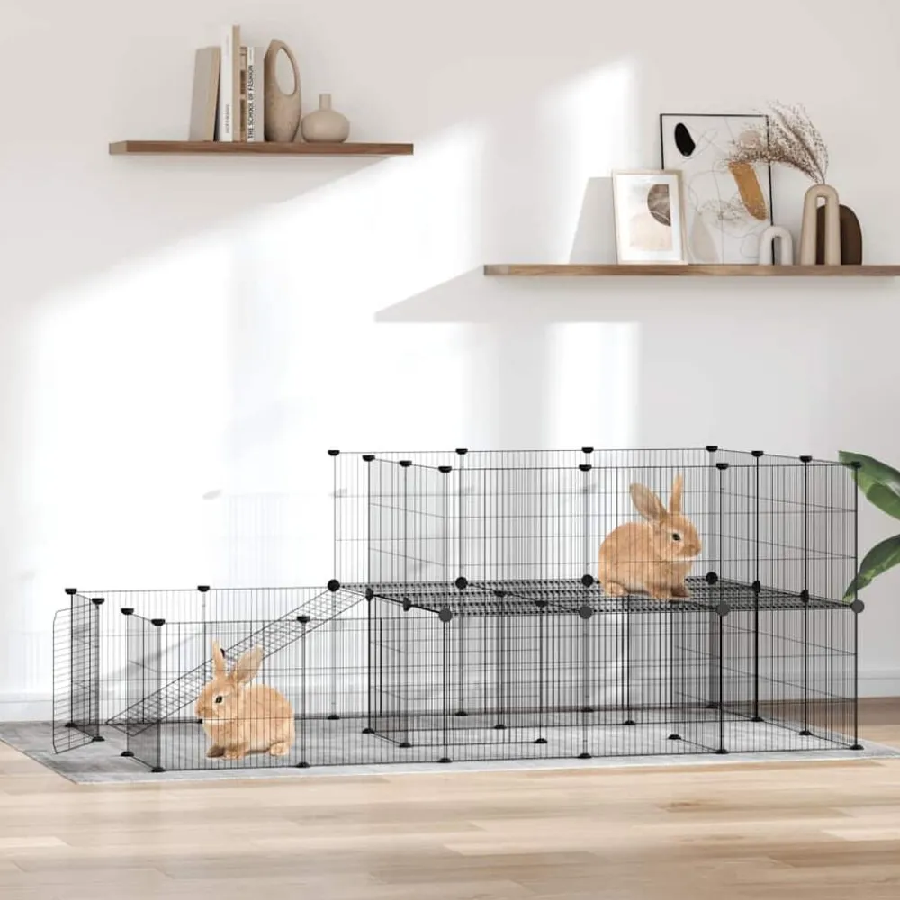 Huisdierenkooi met deur 44 panelen 35x35 cm staal zwart>vidaXL
