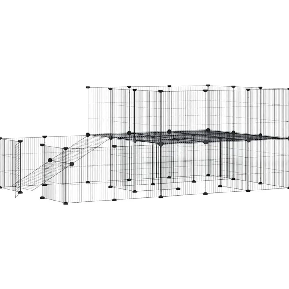 Huisdierenkooi met deur 44 panelen 35x35 cm staal zwart>vidaXL