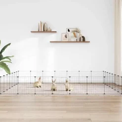 Huisdierenkooi met deur 28 panelen 35x35 cm staal zwart>vidaXL Sale