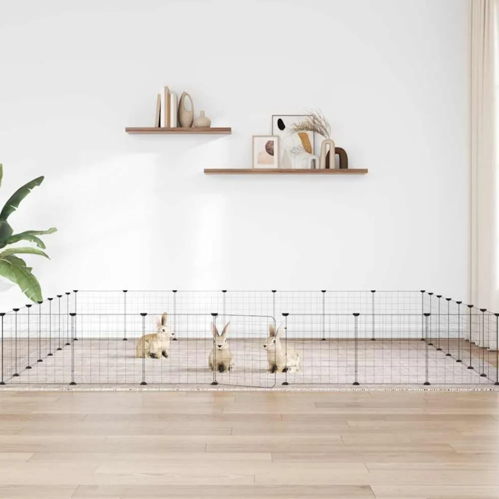 Huisdierenkooi met deur 28 panelen 35x35 cm staal zwart>vidaXL Sale