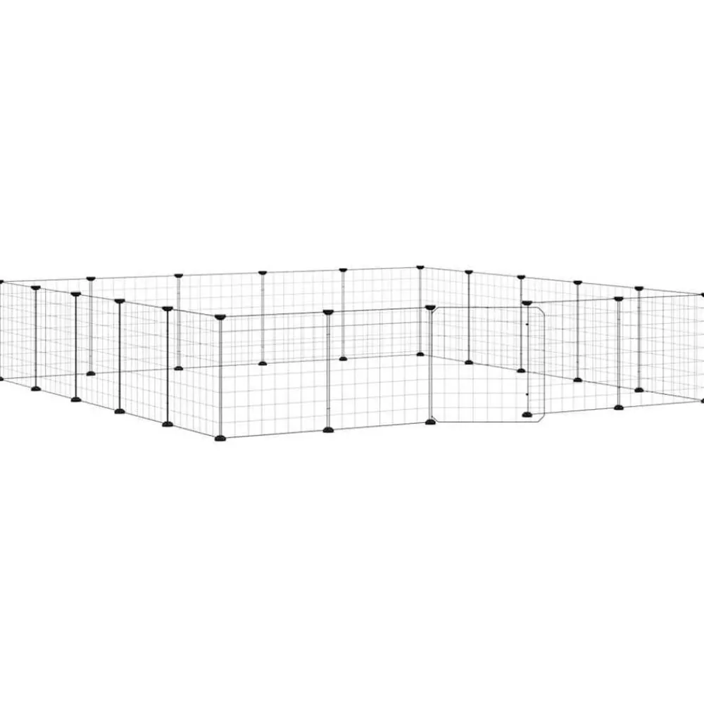 Huisdierenkooi met deur 20 panelen 35x35 cm staal zwart>vidaXL Best