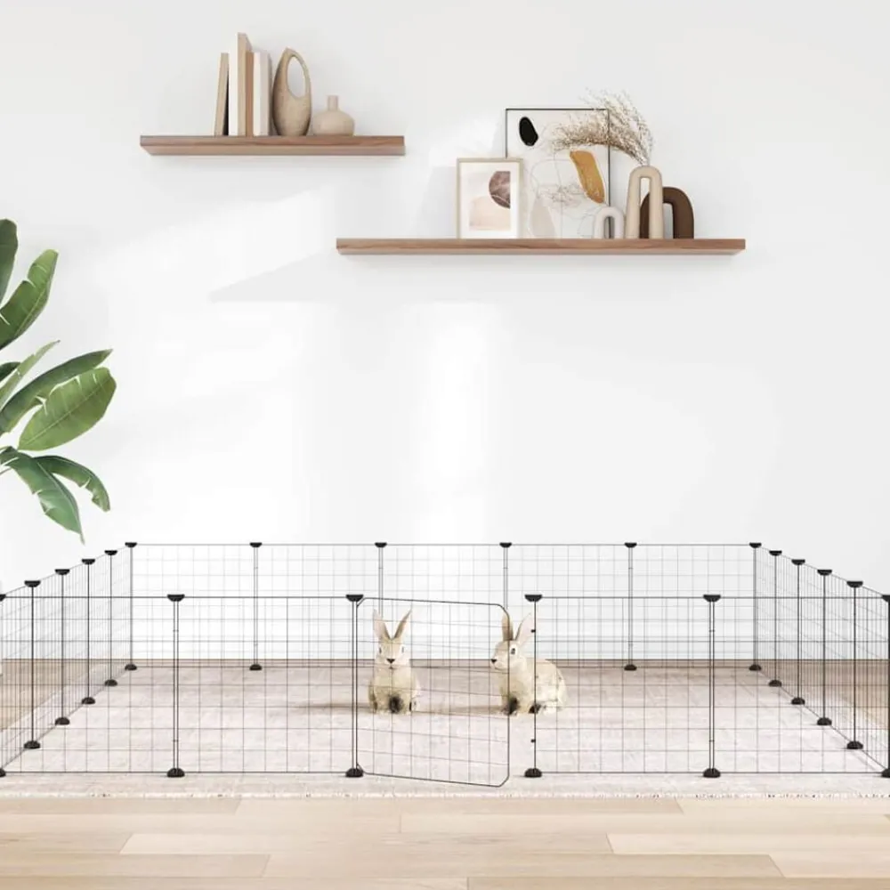 Huisdierenkooi met deur 20 panelen 35x35 cm staal zwart>vidaXL Best