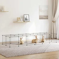 Huisdierenkooi met deur 28 panelen 35x35 cm staal zwart>vidaXL Online