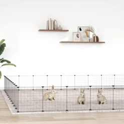 Huisdierenkooi met deur 44 panelen 35x35 cm staal zwart>vidaXL Hot