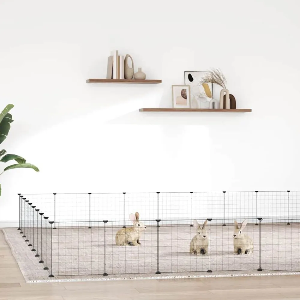 Huisdierenkooi met deur 36 panelen 35x35 cm staal zwart>vidaXL New
