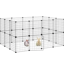 Huisdierbenodigdheden*vidaXL Huisdierenkooi met deur 28 panelen 35x35 cm staal zwart