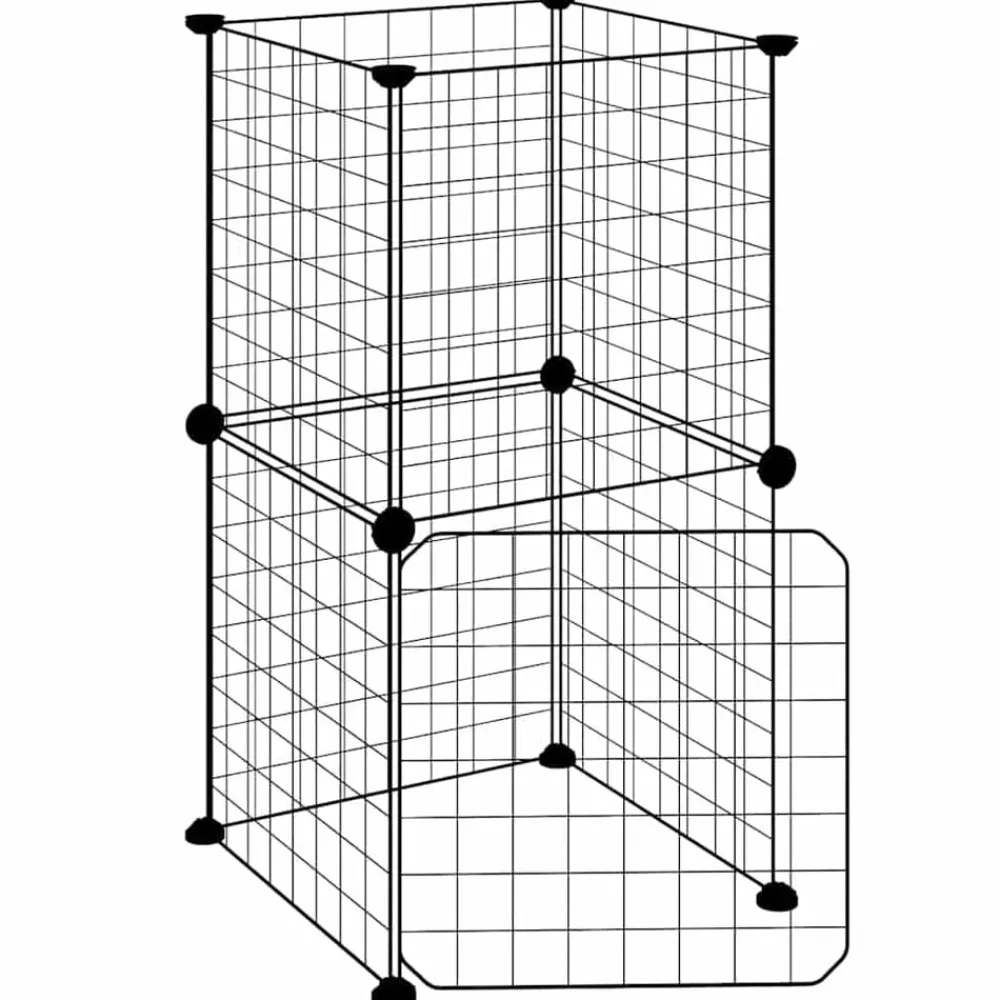 Huisdierenkooi met deur 8 panelen 35x35 cm staal zwart>vidaXL Sale