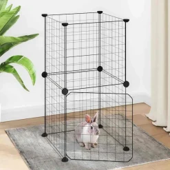 Huisdierenkooi met deur 8 panelen 35x35 cm staal zwart>vidaXL Sale