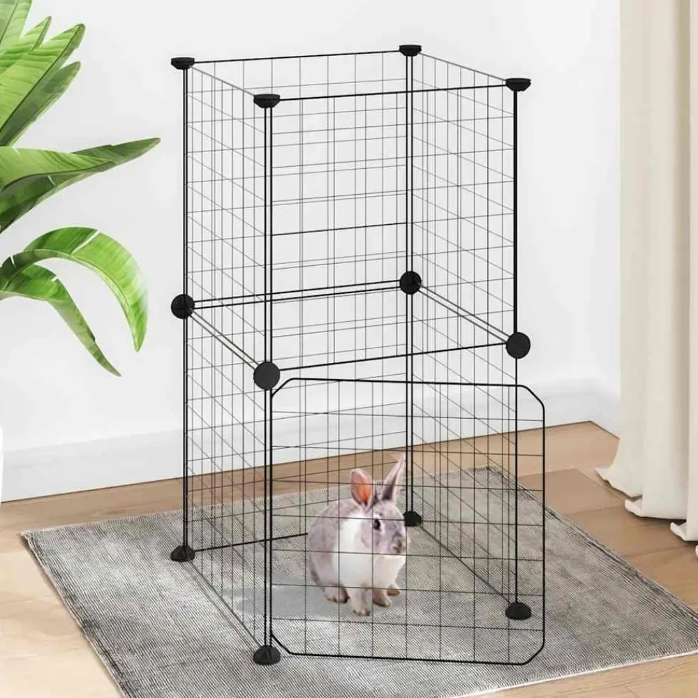 Huisdierenkooi met deur 8 panelen 35x35 cm staal zwart>vidaXL Sale