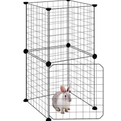 Huisdierenkooi met deur 8 panelen 35x35 cm staal zwart><noscript><img width=