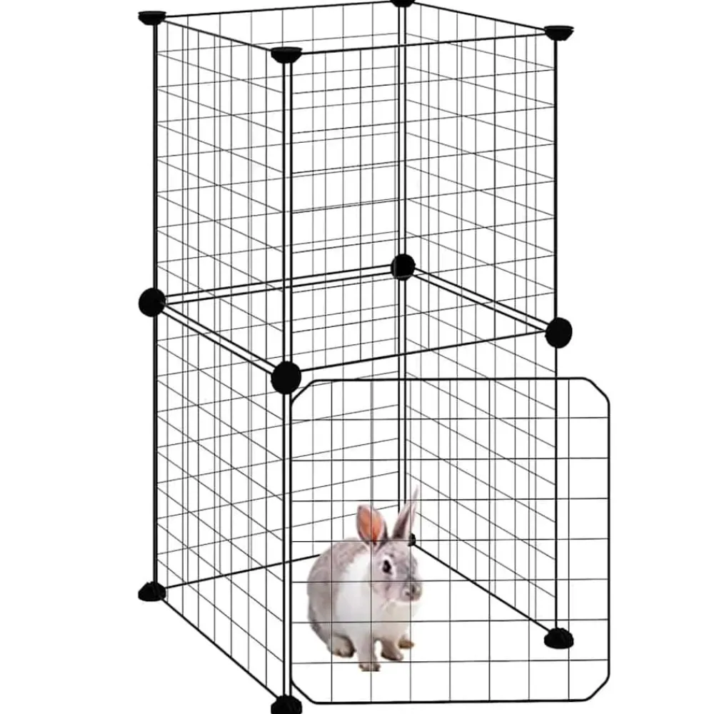 Huisdierenkooi met deur 8 panelen 35x35 cm staal zwart>vidaXL Sale