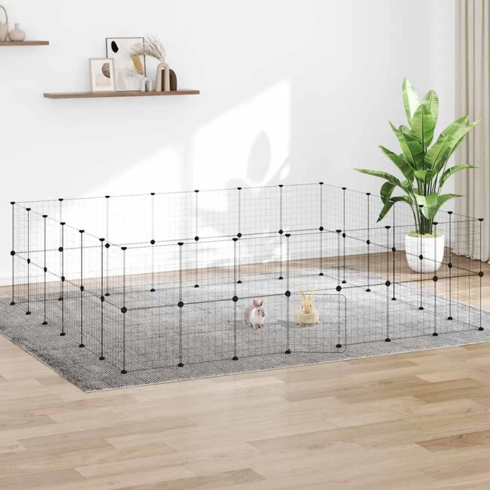 Huisdierbenodigdheden*vidaXL Huisdierenkooi met deur 52 panelen 35x35 cm staal zwart
