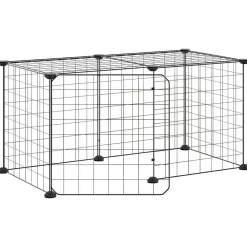 Huisdierenkooi met deur 8 panelen 35x35 cm staal zwart>vidaXL