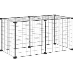 Huisdierenkooi met deur 8 panelen 35x35 cm staal zwart><noscript><img width=