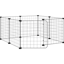 Huisdierkooi met 8 panelen en deur, zwart 35x35 cm staal>vidaXL Hot