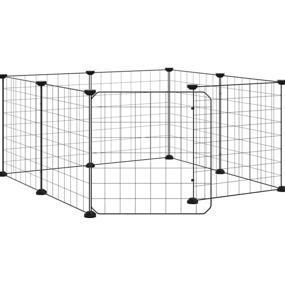 Huisdierkooi met 8 panelen en deur, zwart 35x35 cm staal>vidaXL Hot