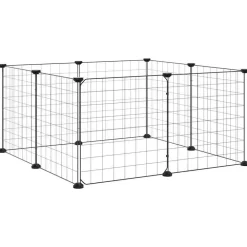 Huisdierkooi met 8 panelen en deur, zwart 35x35 cm staal><noscript><img width=