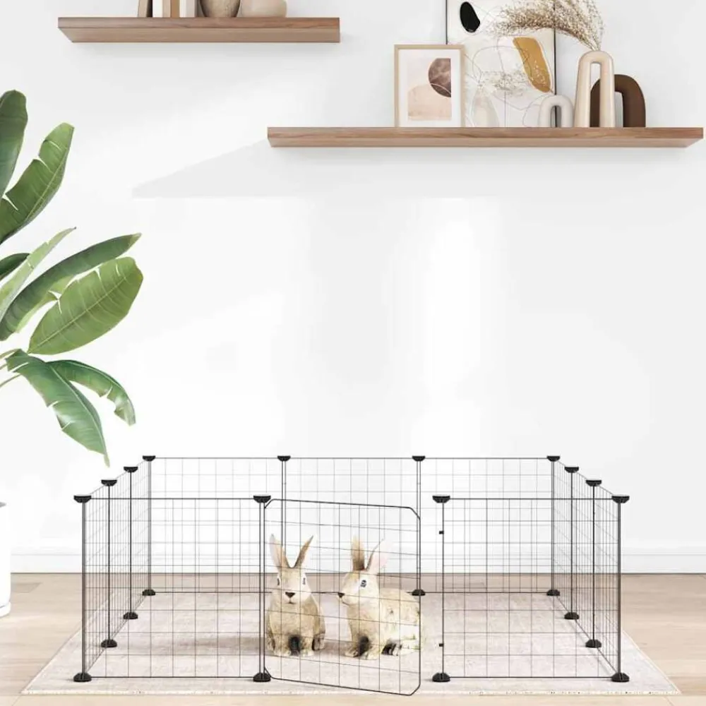 Huisdierbenodigdheden*vidaXL Huisdierkooi met 12 panelen en deur, zwart 35x35 cm staal