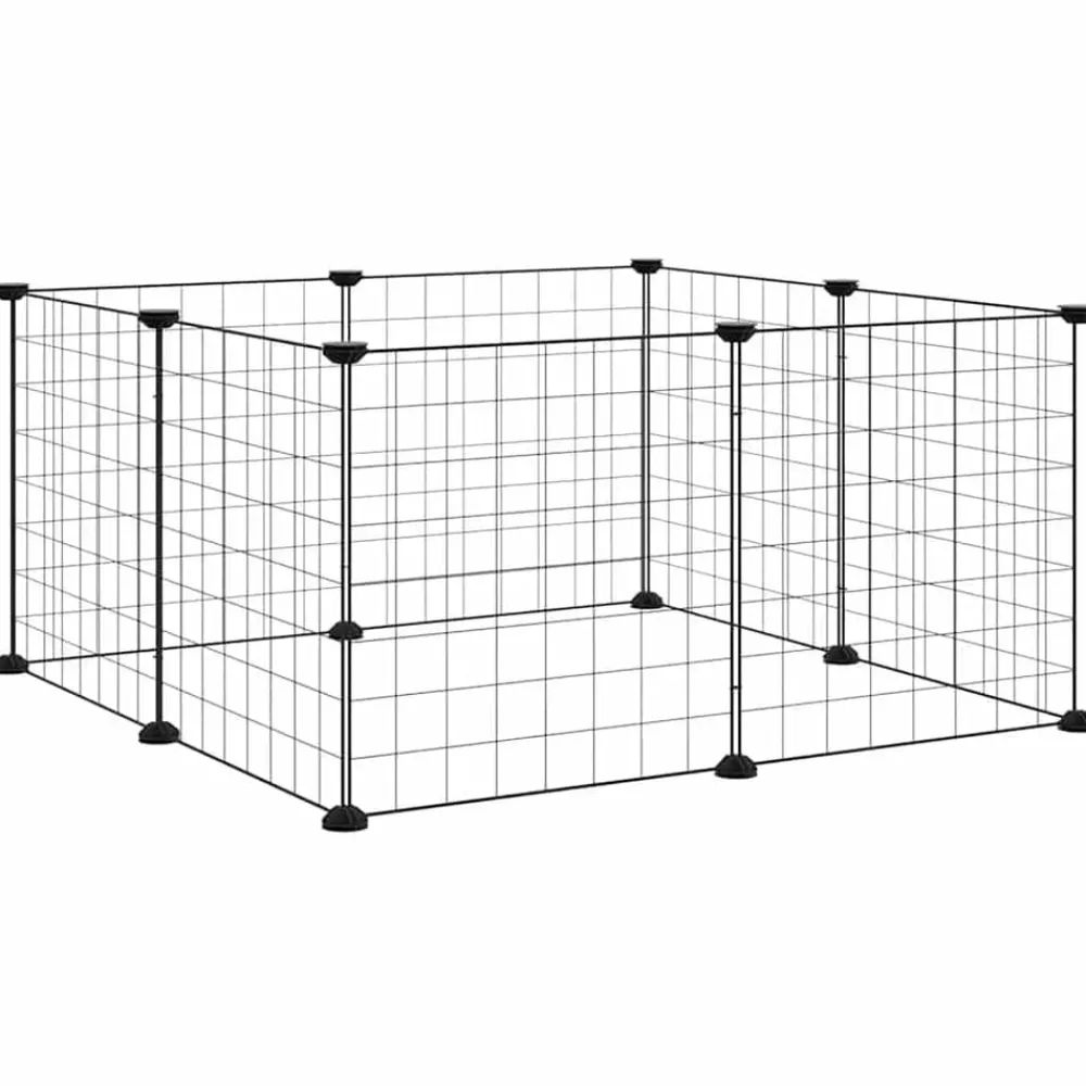 Huisdierkooi met 8 panelen, zwart, 35x35 cm, staal>vidaXL