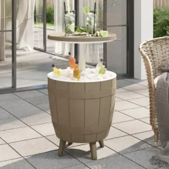 Tuinmeubelen*vidaXL IJskoeltafel 3-in-1 polypropeen Lichtbruin