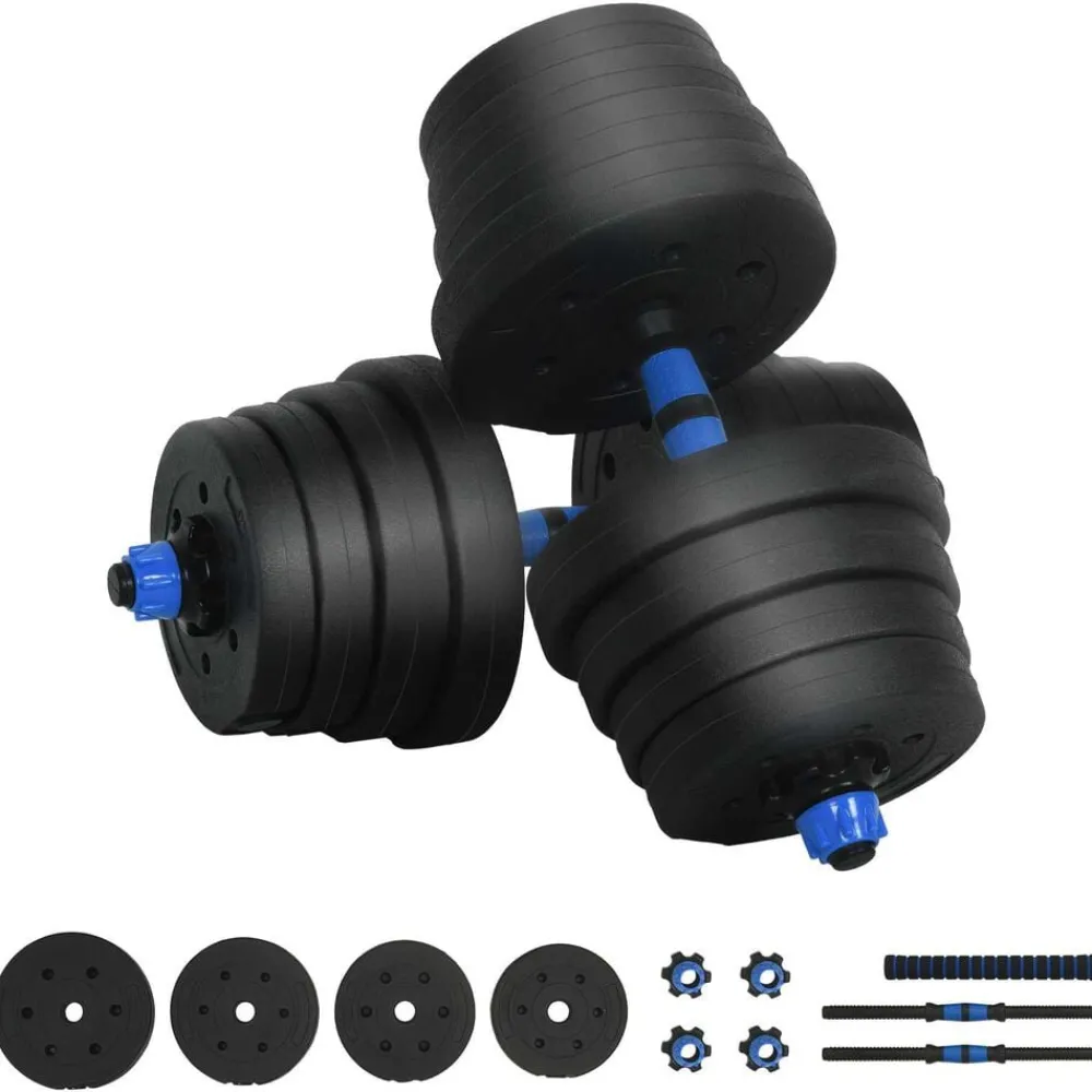Fitness*vidaXL 2-in-1 Halter-Barbell Set 30kg 30kg Zwart en blauw