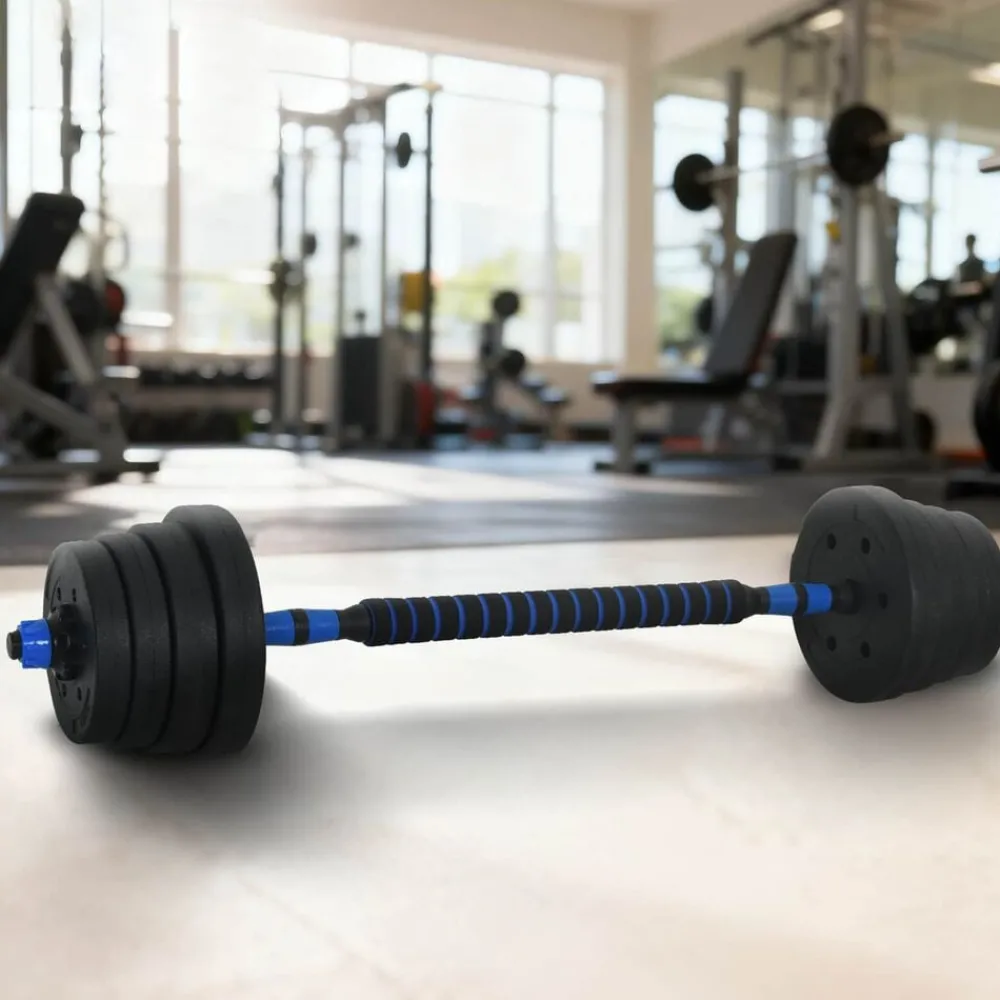 Fitness*vidaXL 2-in-1 Halter-Barbell Set 30kg 30kg Zwart en blauw
