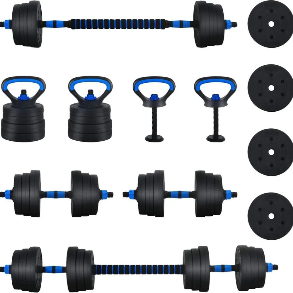 Fitness*vidaXL 4-in-1 Halterset 30kg Zwart en Blauw Cement en ijzeren zand Zwart met blauw