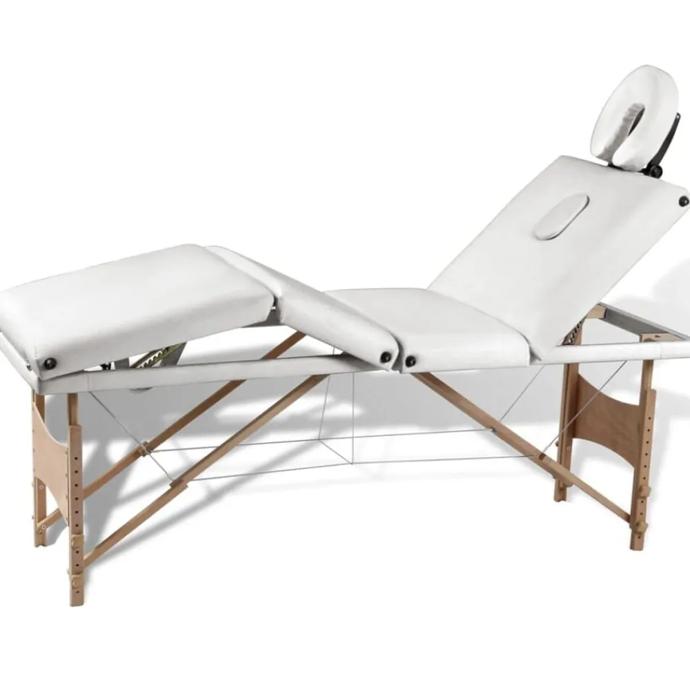Uiterlijk & Gezondheid*vidaXL Inklapbare massagetafel 4 zones met houten frame (creme) Wit