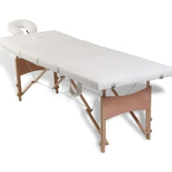 Uiterlijk & Gezondheid*vidaXL Inklapbare massagetafel 4 zones met houten frame (creme) Wit