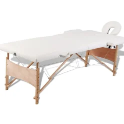 Inklapbare massagetafel 2 zones met houten frame (creme)>vidaXL Clearance