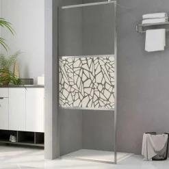Sanitair & Loodgietersbenodigdheden*vidaXL Inloopdouchewand met stenenmotief 80x195 cm ESG-glas Zilver