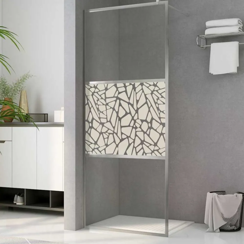 Sanitair & Loodgietersbenodigdheden*vidaXL Inloopdouchewand met stenenmotief 80x195 cm ESG-glas Zilver