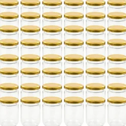 Keuken & Eetkamer*vidaXL Jampotten met kleurige deksels 48 st 230 ml glas Goud