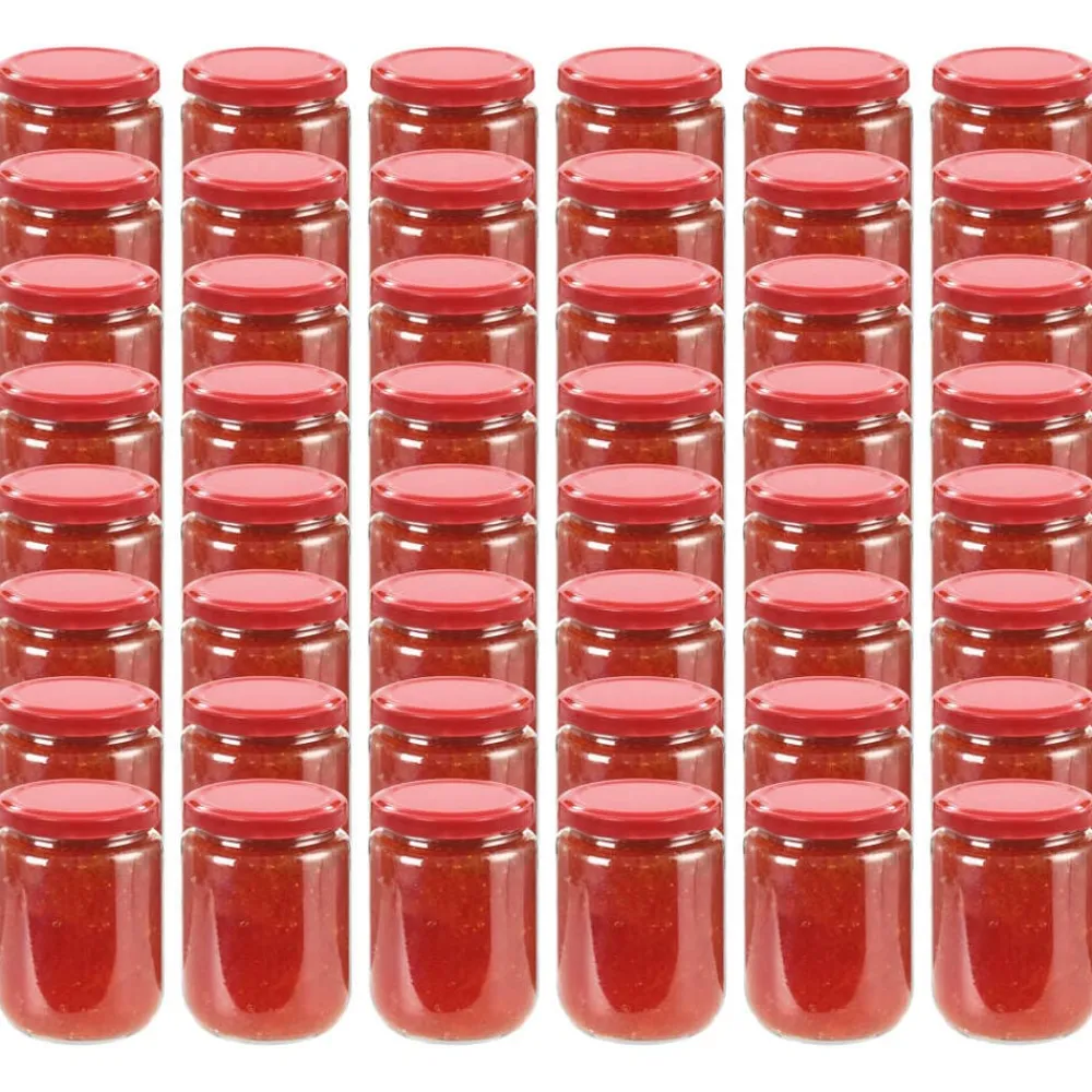 Keuken & Eetkamer*vidaXL Jampotten met rode deksels 48 st 230 ml glas Rood