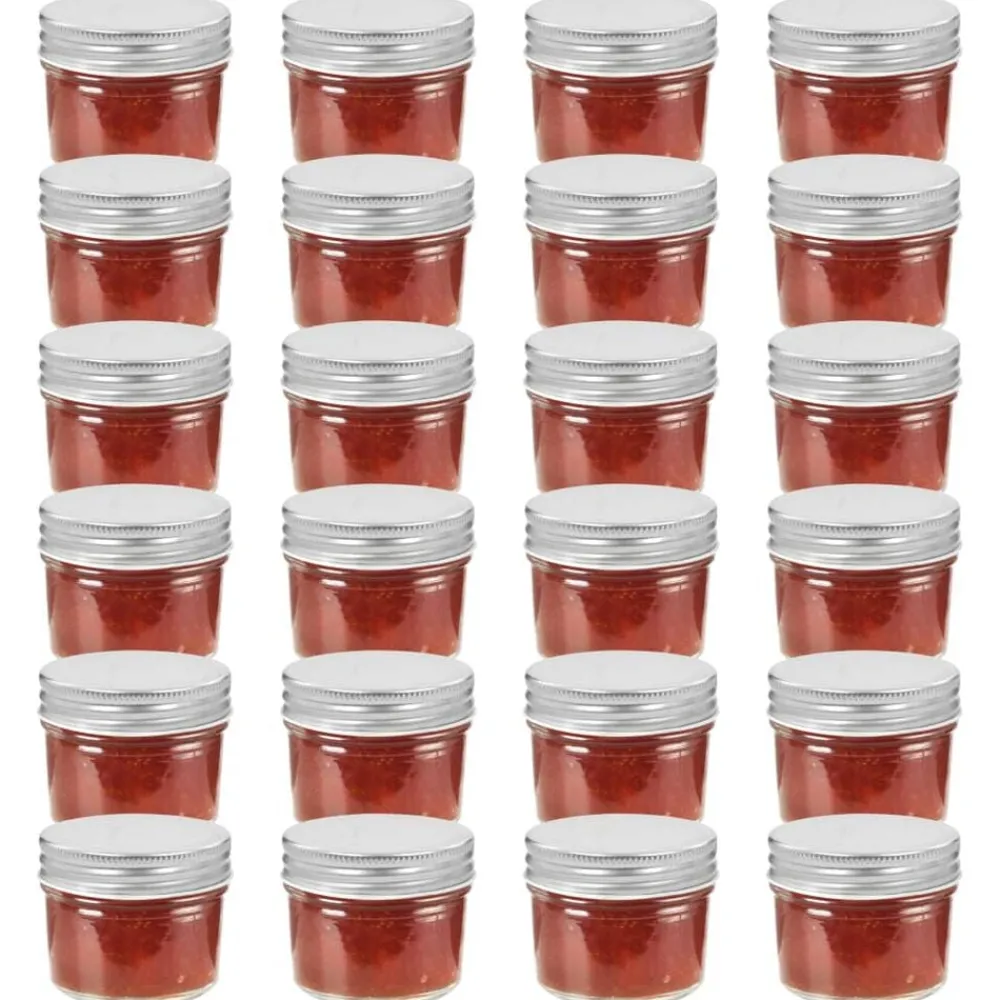 Keuken & Eetkamer*vidaXL Jampotten met kleurige deksels 24 st 110 ml glas Zilver